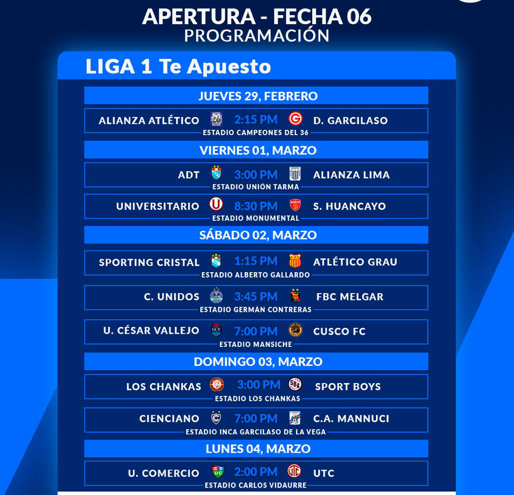 Así se jugará la fecha 6 del Torneo Apertura