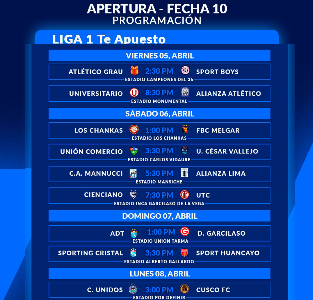 Así se jugará la décima fecha del Torneo Apertura