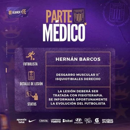 PARTE MEDICO DE HERNAN BARCOS QUE LO ALEJARIA DE LAS 3 ULTIMAS FECHAS DEL CLAUSURA