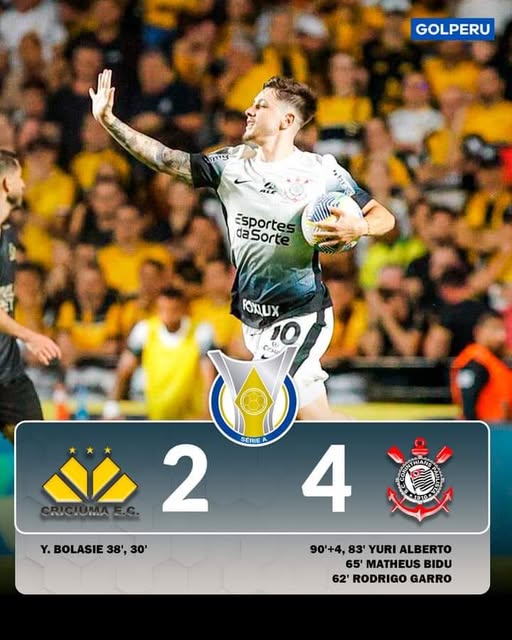 EL CORINTHIANS DE ANDRE CARRILLO LE GANO AL CRICIÚMA DE TRAUCO